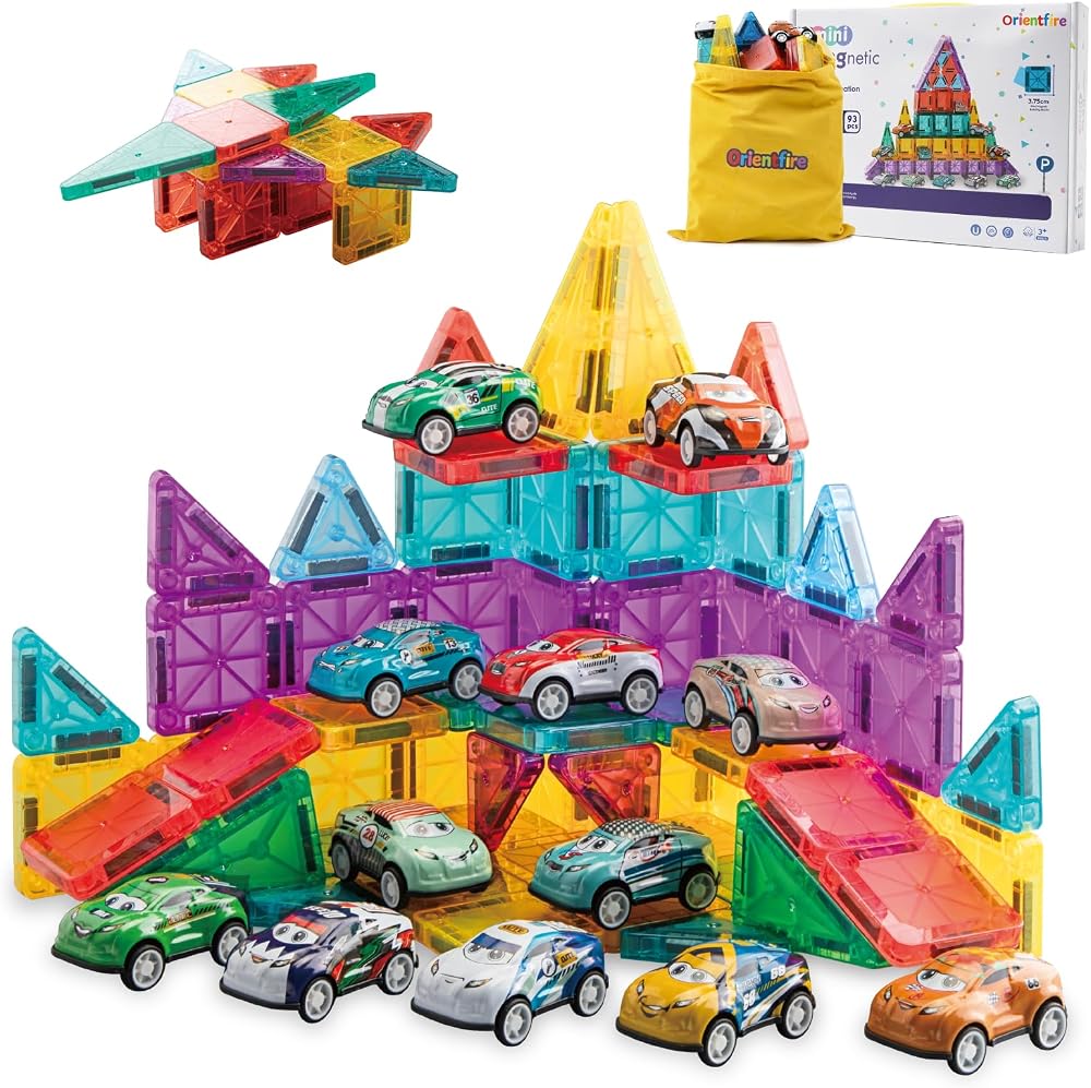 93-Piece - Car - Magnetic Building Tiles Set - STEM Learning Toy - Ages 3+