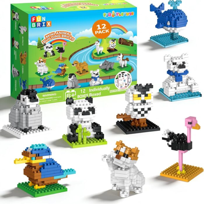 12-Piece - Animal - Mini Building Blocks Set - Creative Play Toy