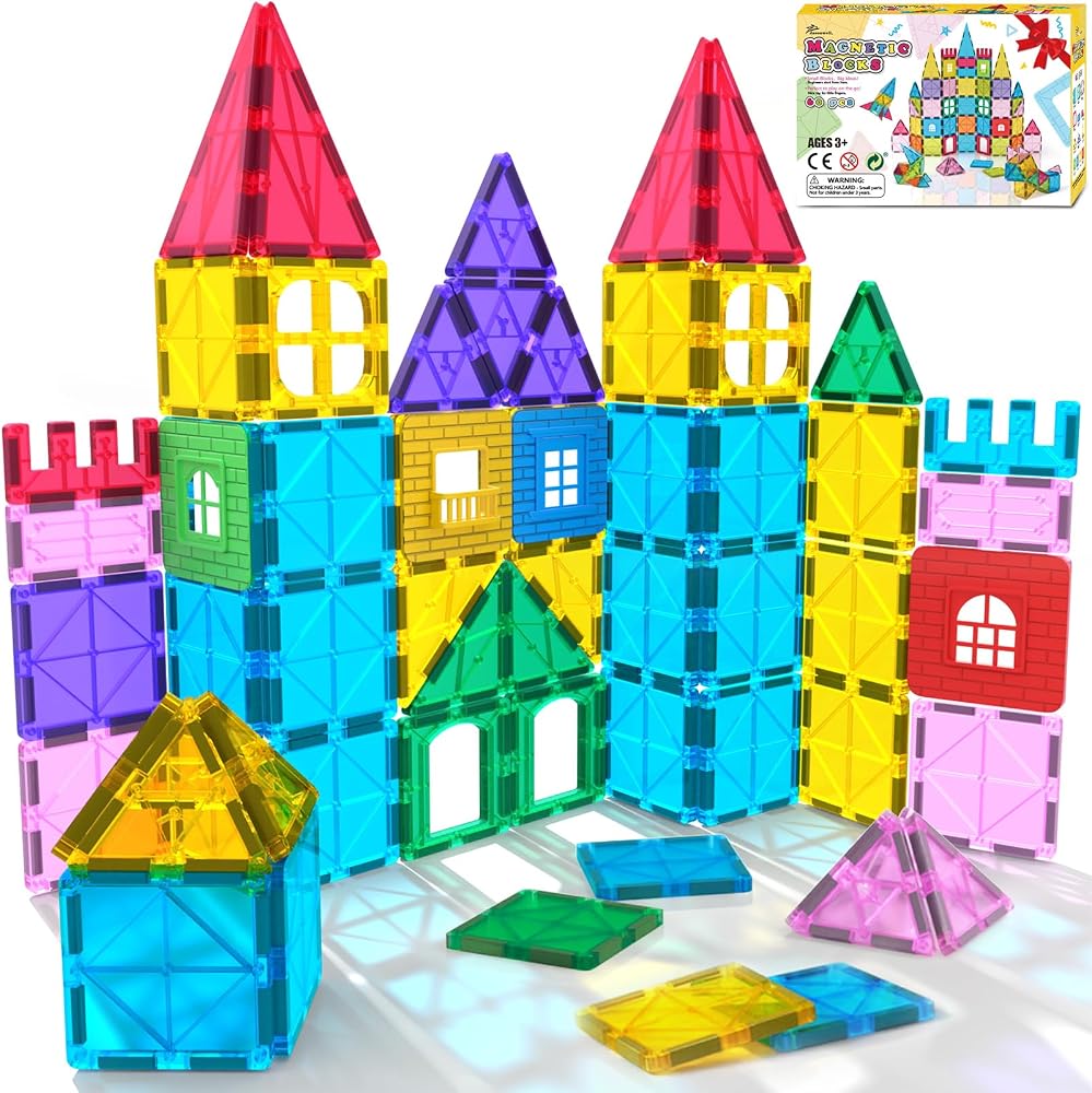60-Piece - Magnetic Building Tiles Set - STEM Learning Toy - Ages 3+