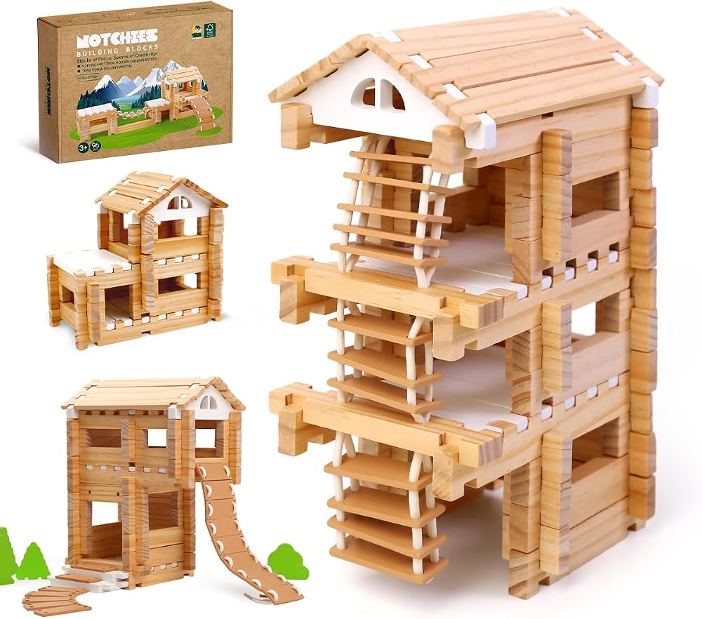 96-Piece - Wooden - Mini Building Blocks Set - STEM Learning Toy - Ages 4-8
