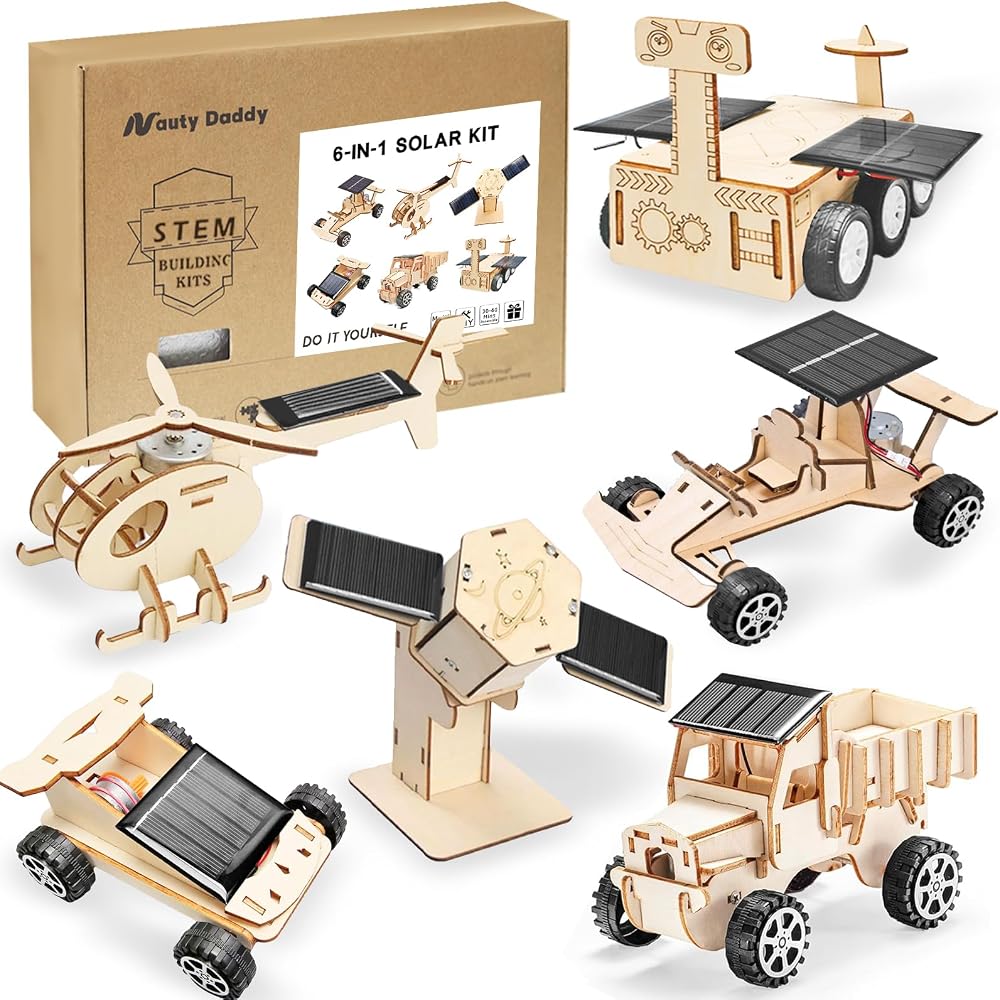 6-Piece - Wooden - Solar Robot Kit - STEM Learning Toy - Ages 6-14