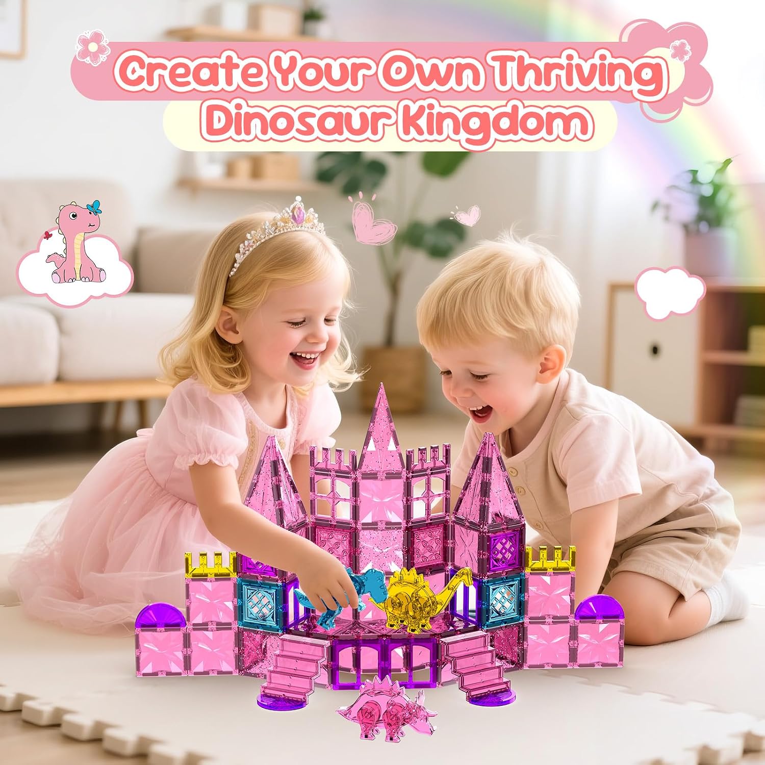 Dinosaur - Magnetic Building Tiles Set - Sensory Play Toy - Ages 3-5