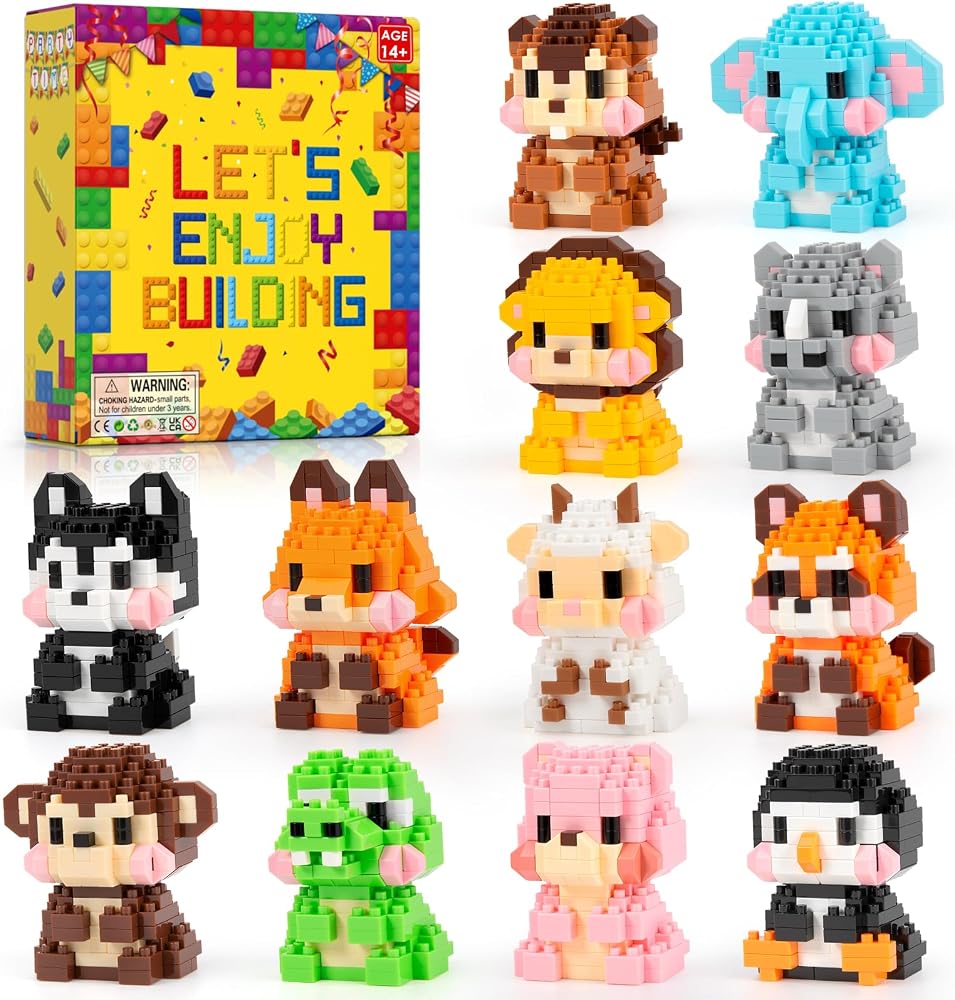 12-Piece - Animal - Mini Building Blocks Set - Creative Play Toy - Ages 14+