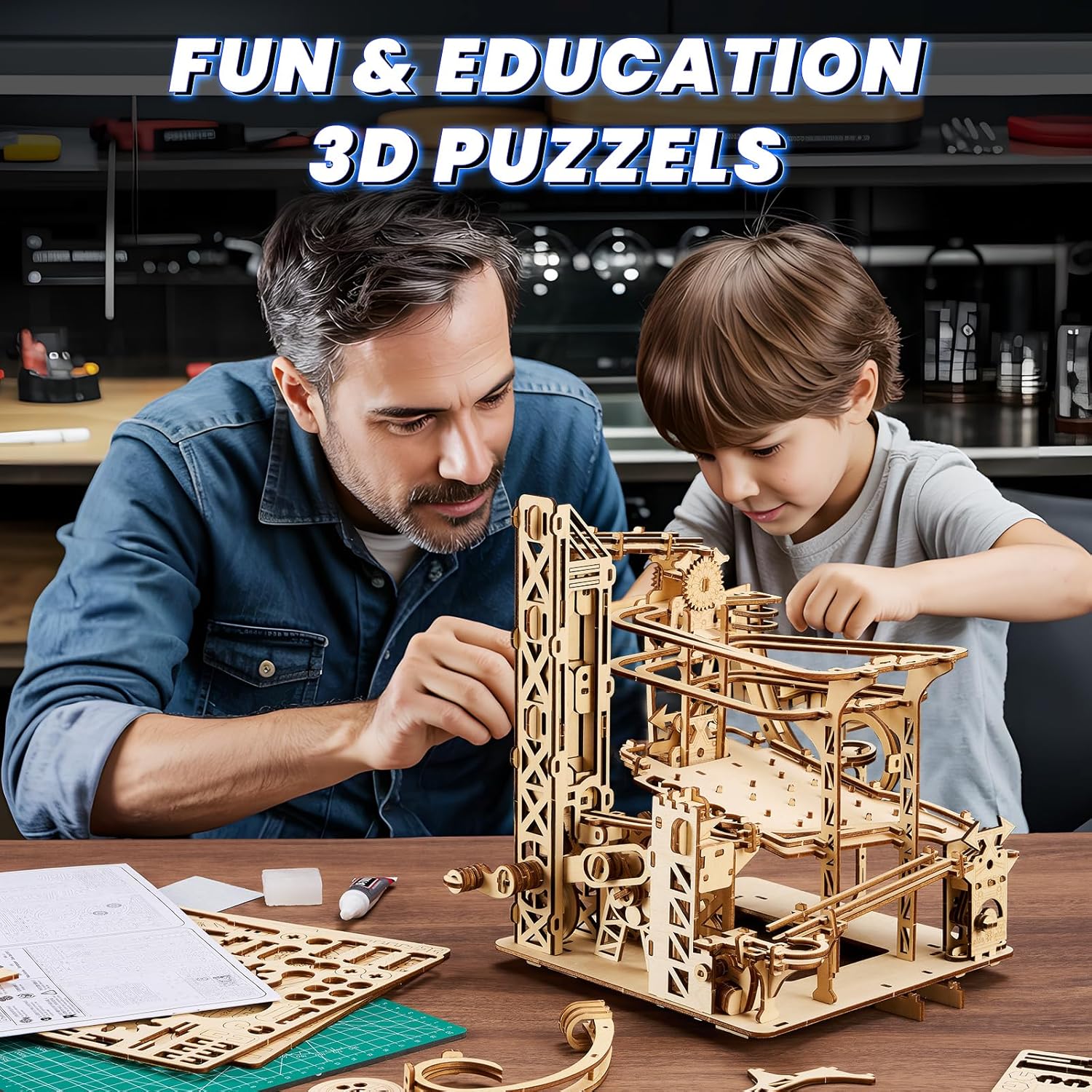 371-Piece - Wooden - Marble Run Building Set - Creative Play Toy - Ages 15+