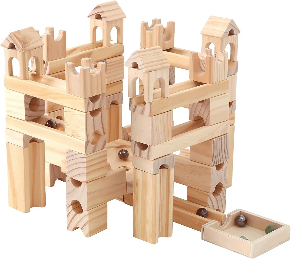 80-Piece - Wooden - Marble Run Building Set - STEM Learning Toy - Ages 4-8