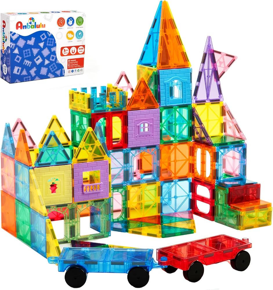 100-Piece - Car - Magnetic Building Tiles Set - STEM Learning Toy - Ages 3-9