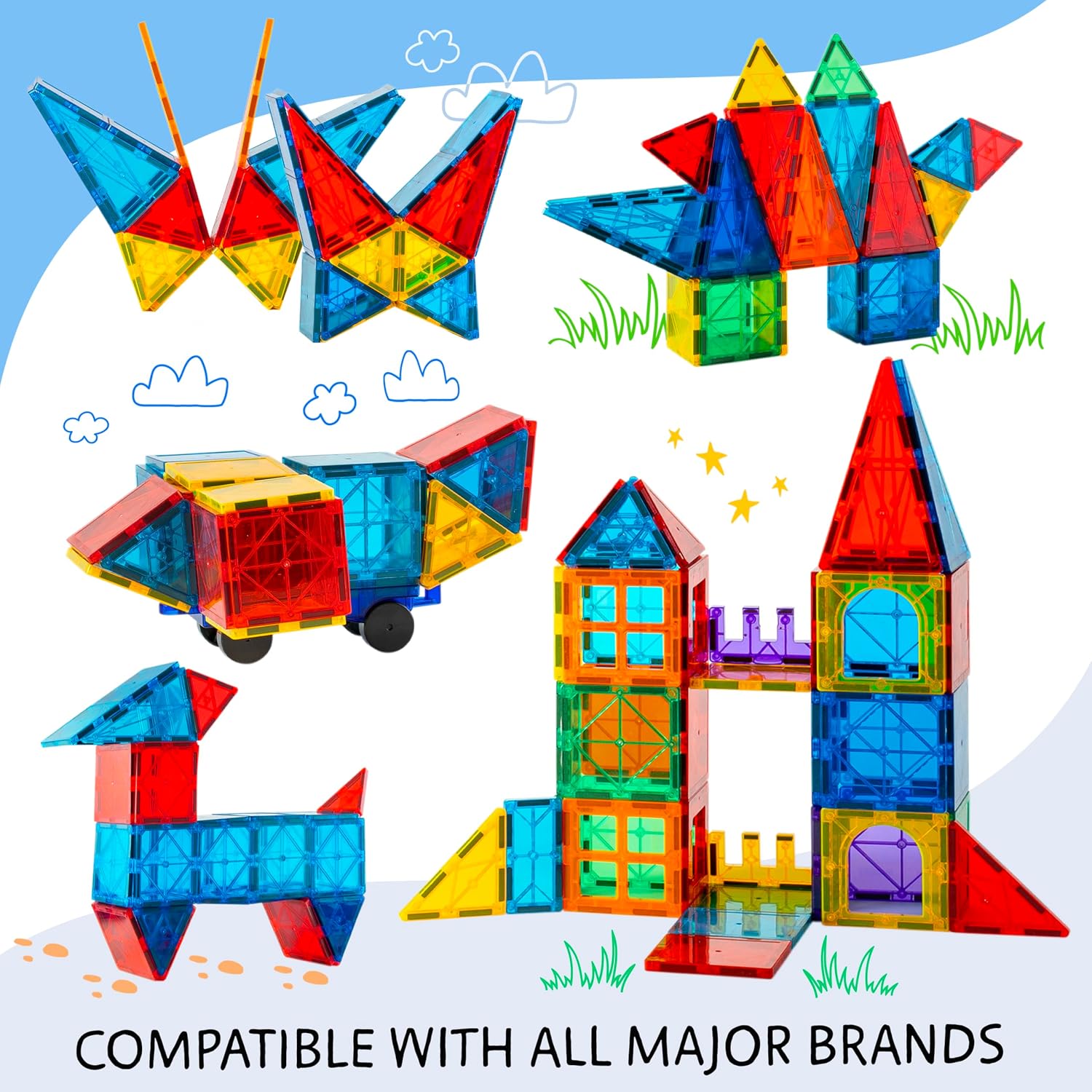 240-Piece - Car - Magnetic Building Tiles Set - STEM Learning Toy - Ages 3+-24