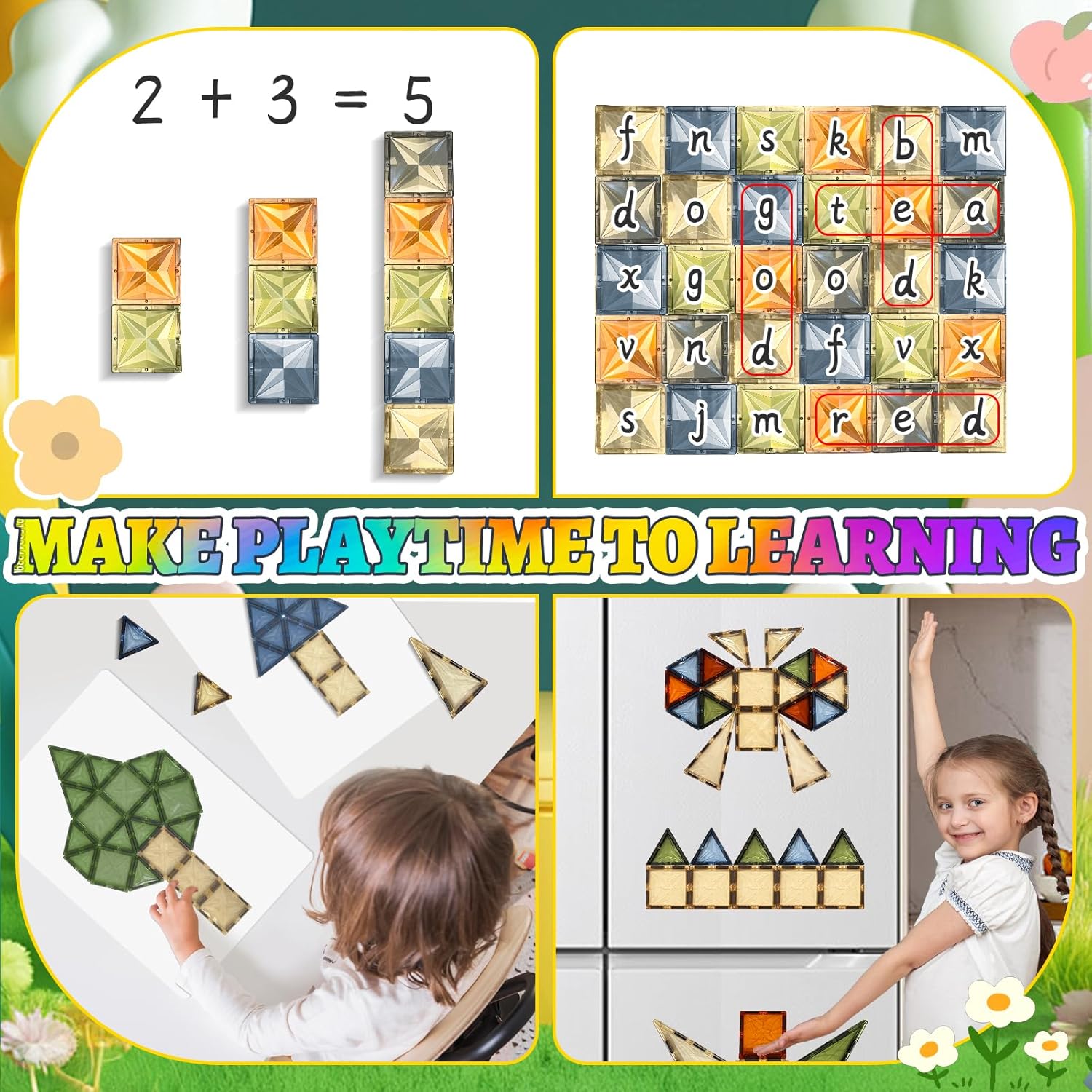 100-Piece - Car - Magnetic Building Tiles Set - STEM Learning Toy - Ages 3+