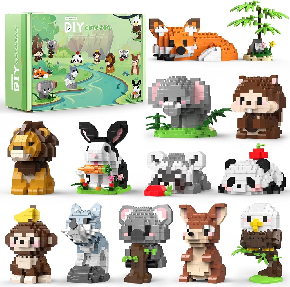 12-Piece - Animal - Mini Building Blocks Set - Creative Play Toy - Ages 14+