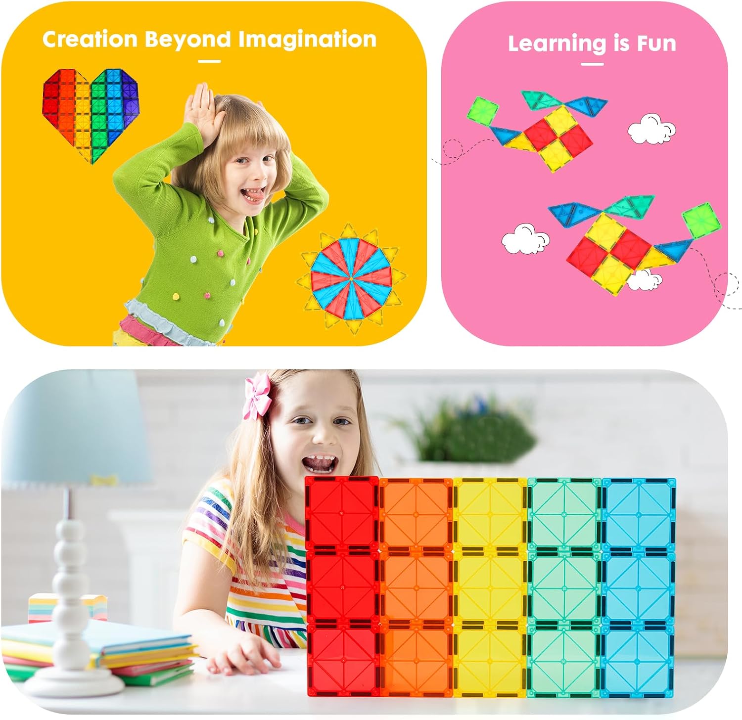 100-Piece - Car - Magnetic Building Tiles Set - STEM Learning Toy - Ages 3+