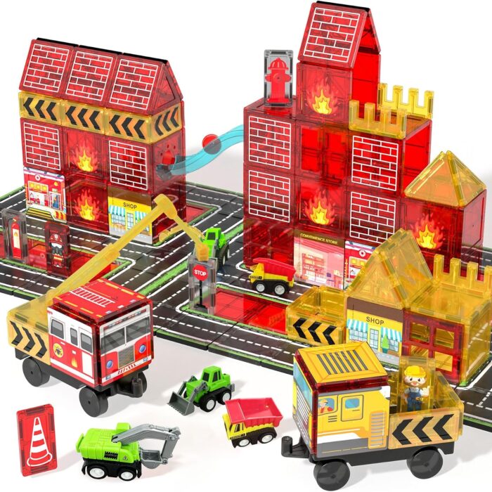 56-Piece - Car - Magnetic Building Tiles Set - STEM Learning Toy - Ages 4-8