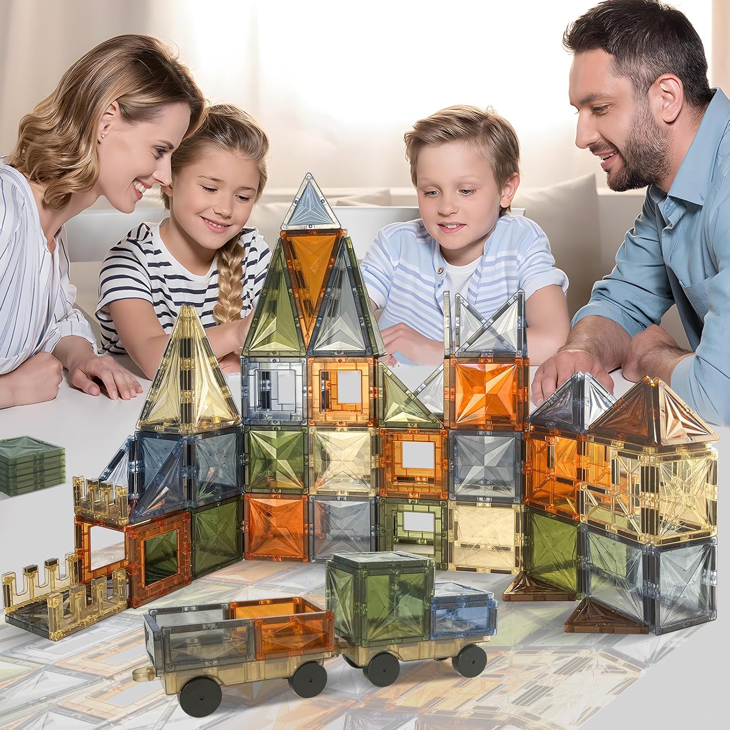 100-Piece - Car - Magnetic Building Tiles Set - STEM Learning Toy - Ages 3+