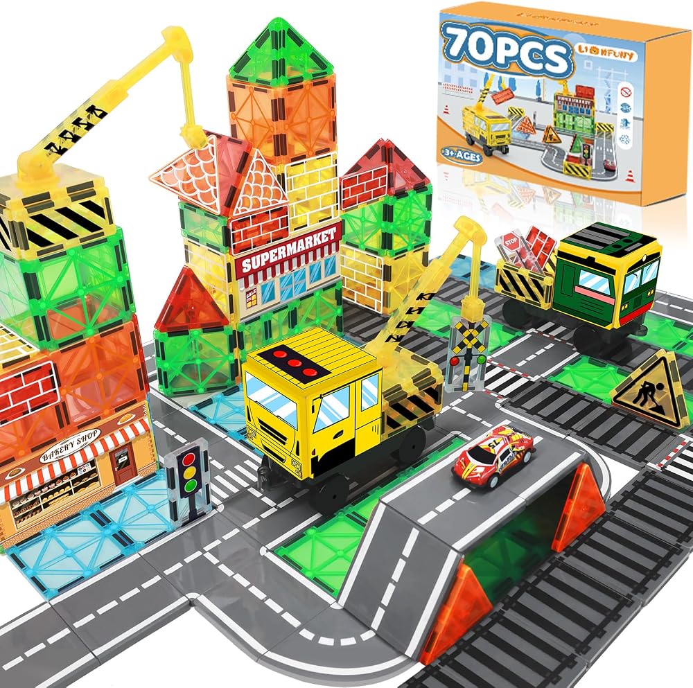 70-Piece - Car - Magnetic Building Tiles Set - STEM Learning Toy - Ages 3-5