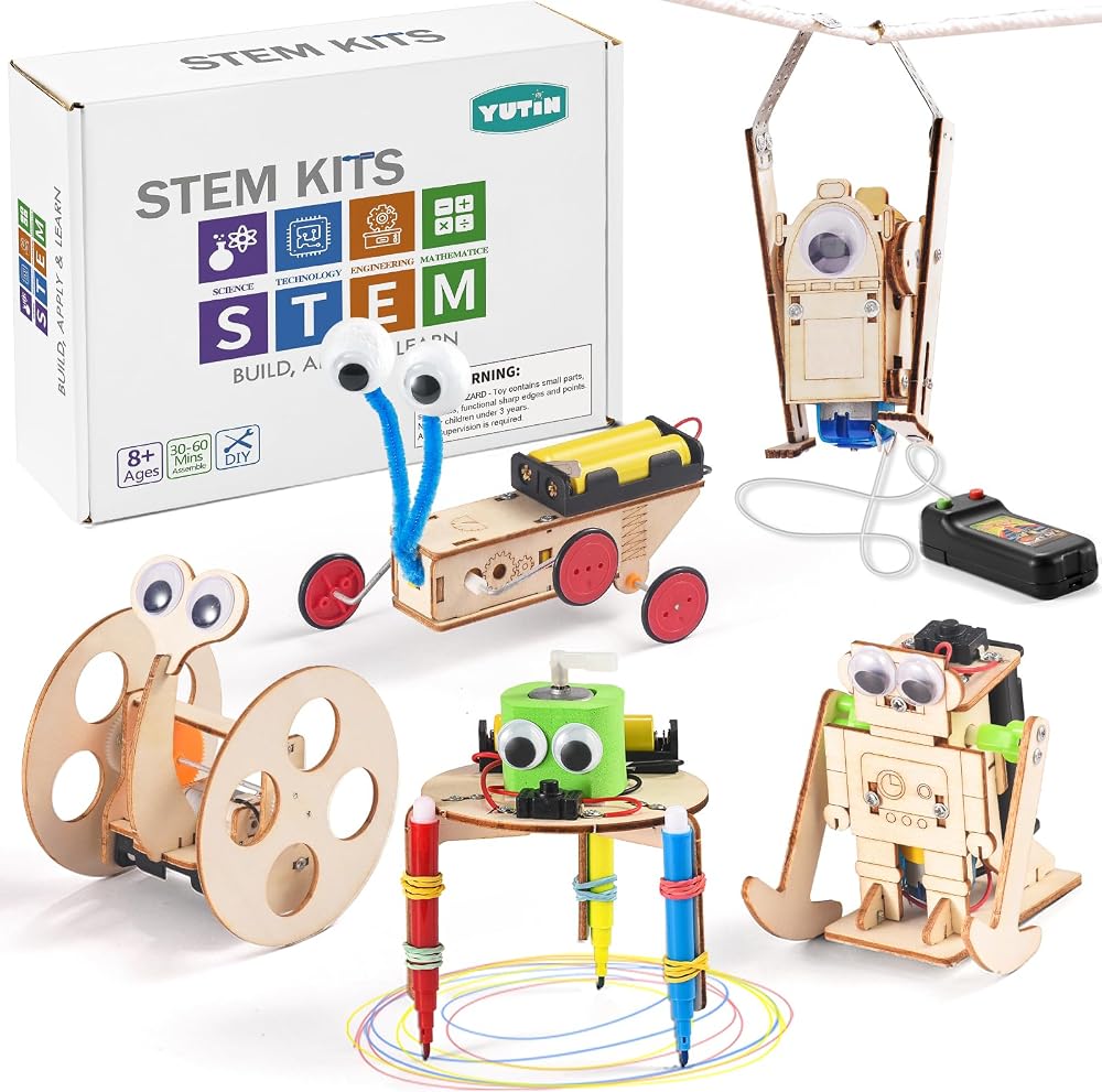 5-Piece - Wooden - STEM Robot Kit - STEM Learning Toy - Ages 6-8