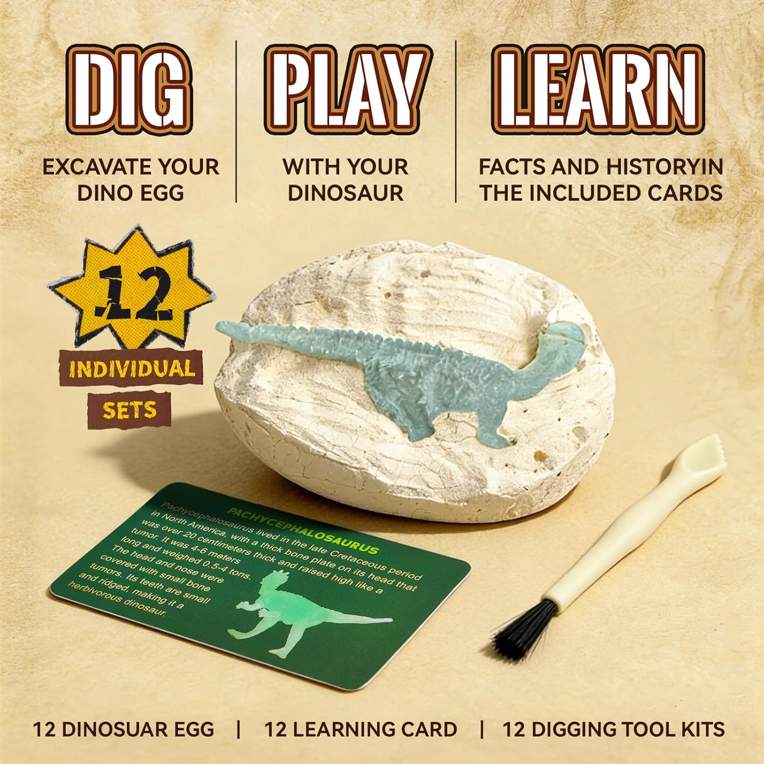 12-Piece - Dinosaur Dig Kit - Creative Play Toy