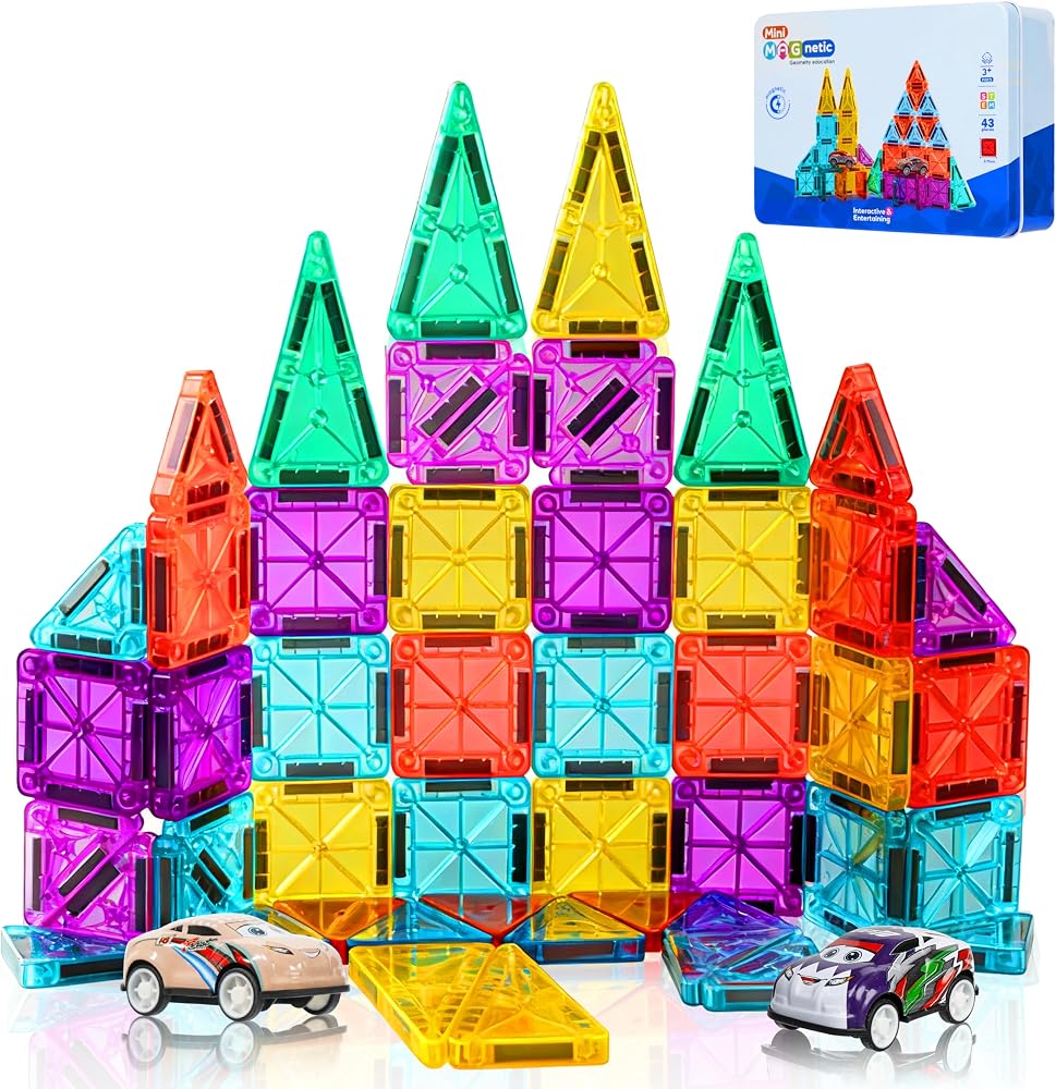 43-Piece - Car - Magnetic Building Tiles Set - STEM Learning Toy - Ages 3-6