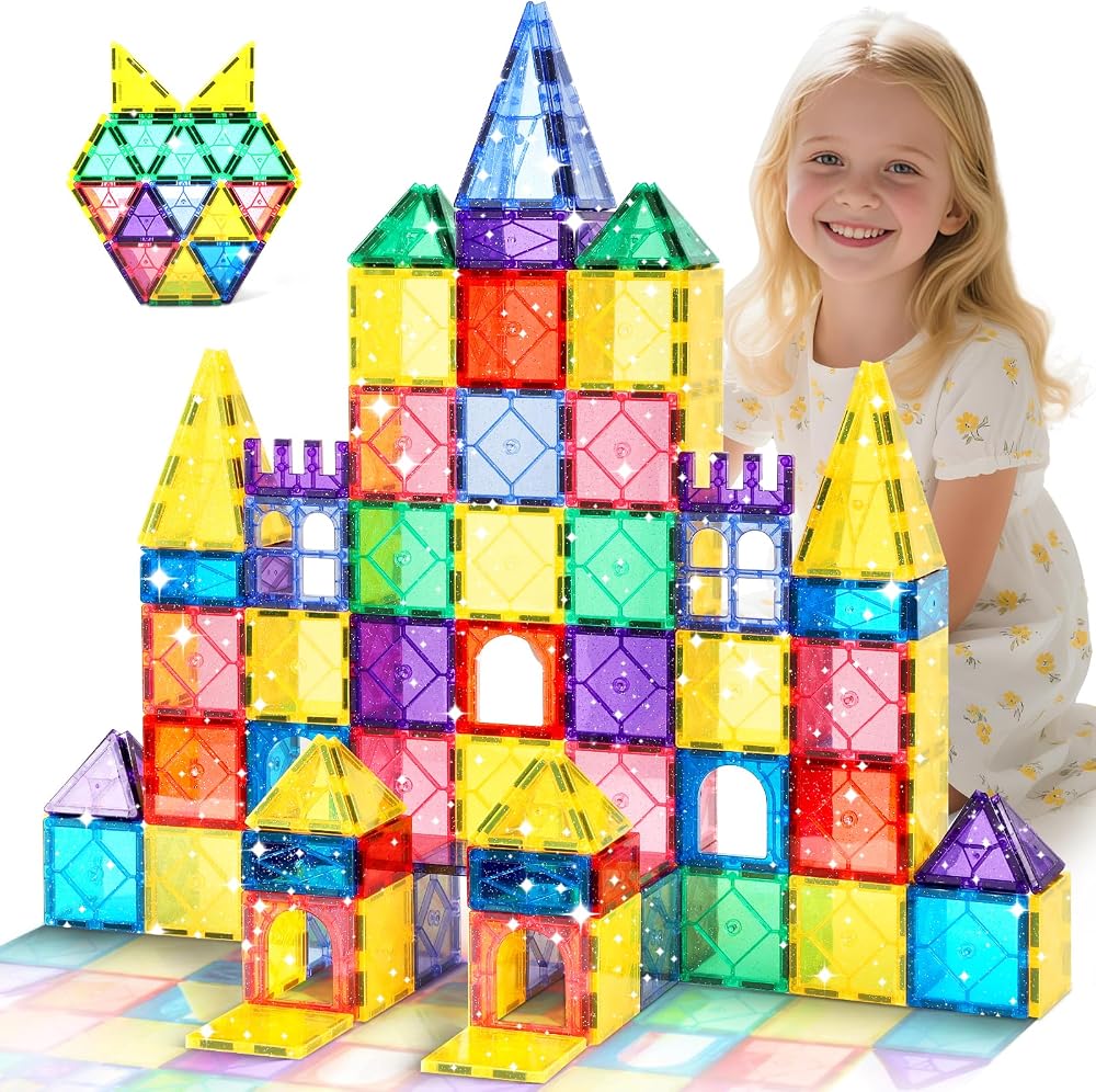 100-Piece - Sensory - Magnetic Building Tiles Set - STEM Learning Toy - Ages 4-8