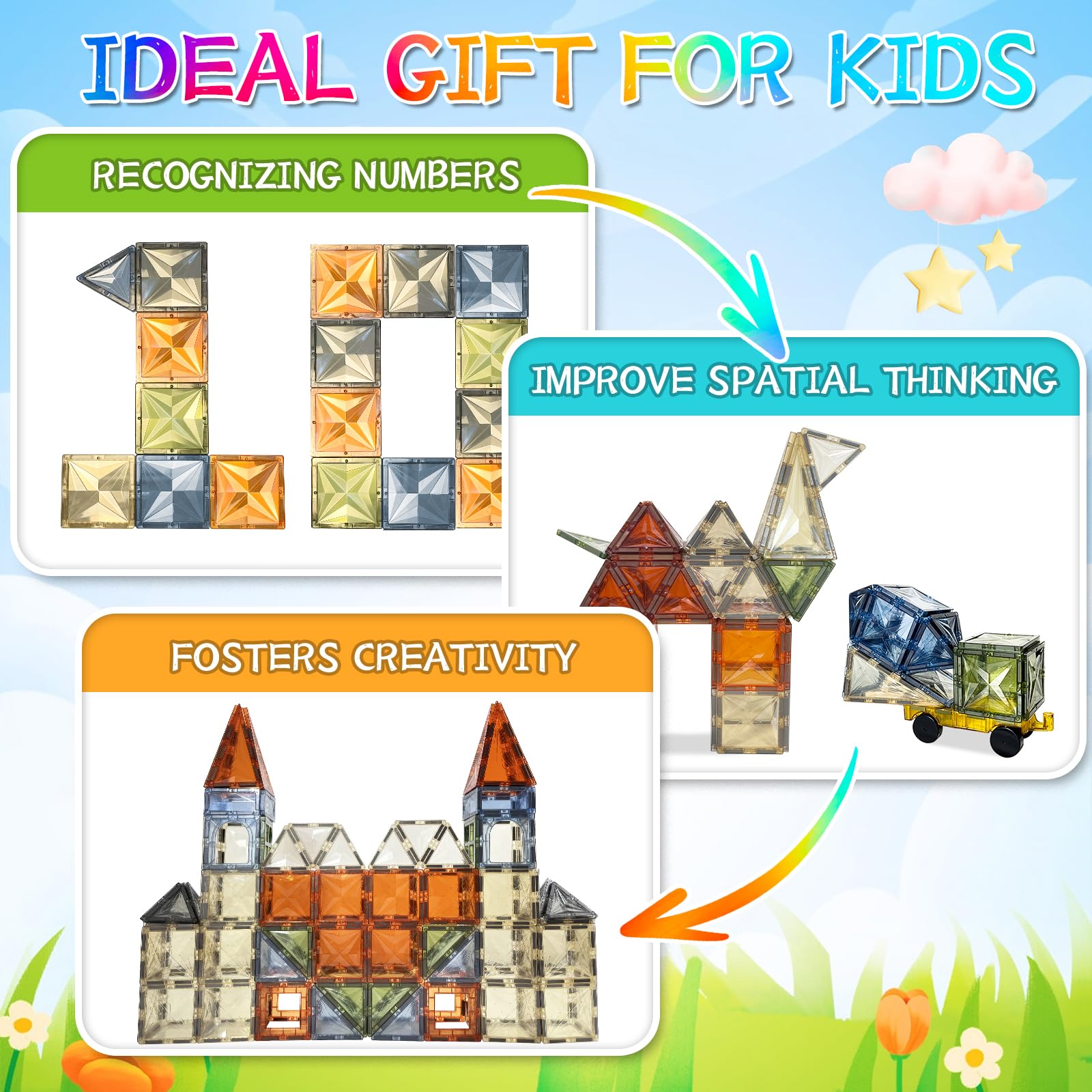 100-Piece - Car - Magnetic Building Tiles Set - STEM Learning Toy - Ages 3+