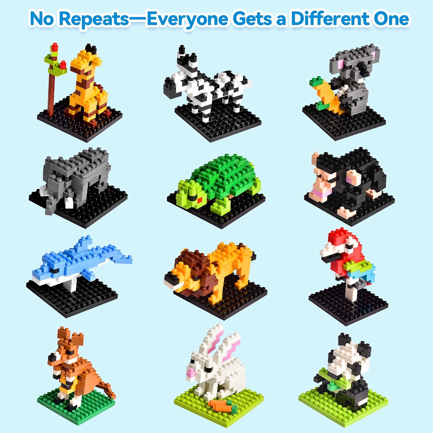 12-Piece - Animal - Mini Building Blocks Set - Creative Play Toy