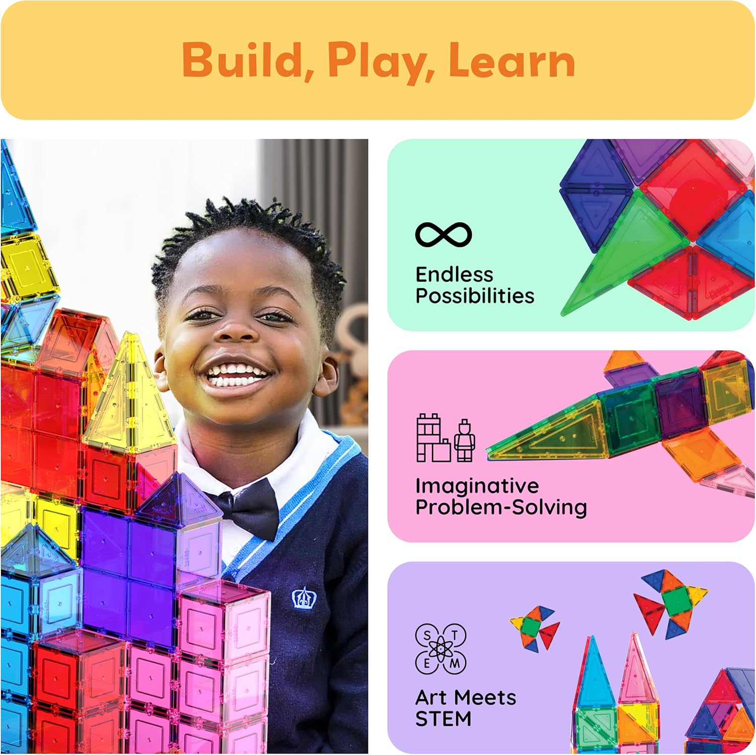 100-Piece - Magnetic Building Tiles Set - Creative Play Toy - Ages 3+