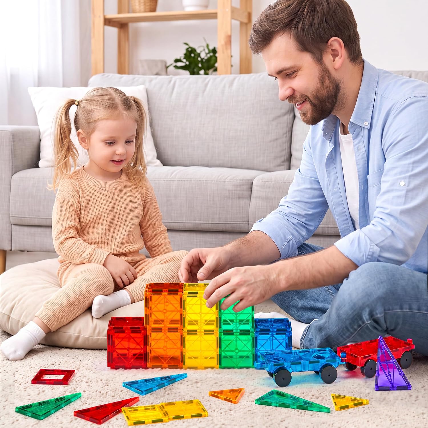 136-Piece - Car - Magnetic Building Tiles Set - Creative Play Toy - Ages 3+