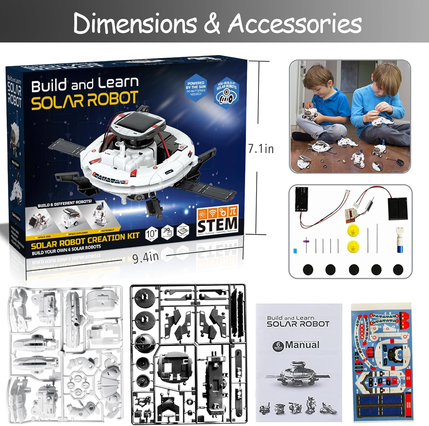 6-Piece - Science - Solar Robot Kit - STEM Learning Toy - Ages 8+