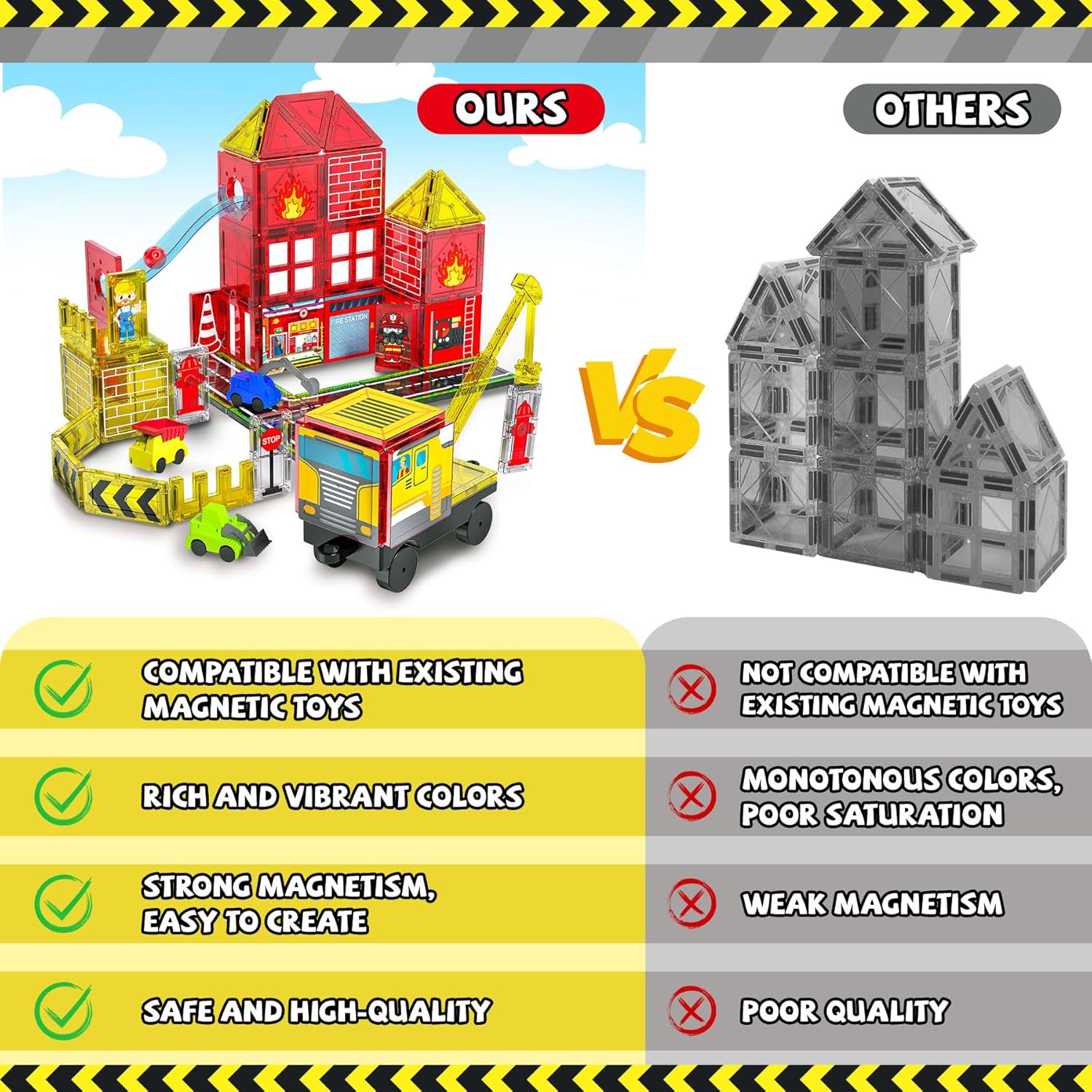 56-Piece - Car - Magnetic Building Tiles Set - STEM Learning Toy - Ages 4-8