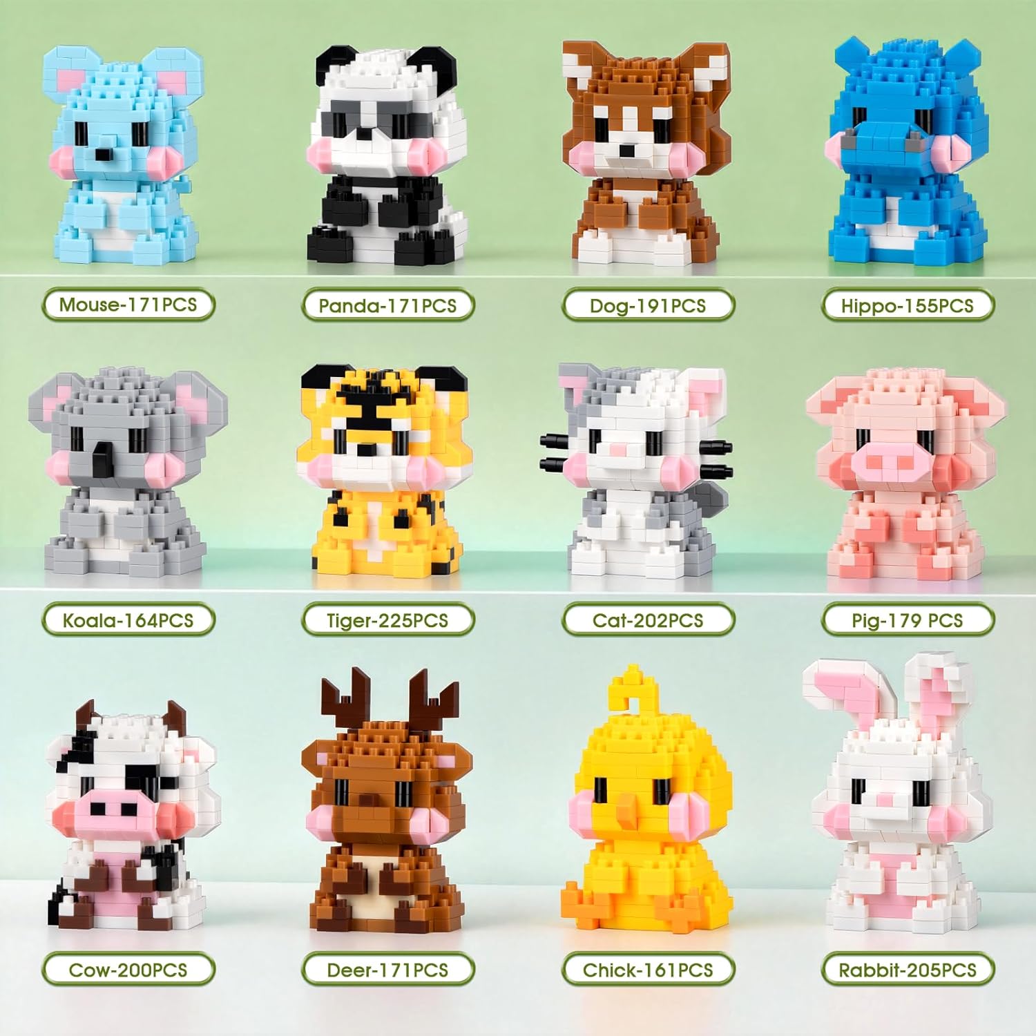 12-Piece - Animal - Mini Building Blocks Set - Creative Play Toy - Ages 14+