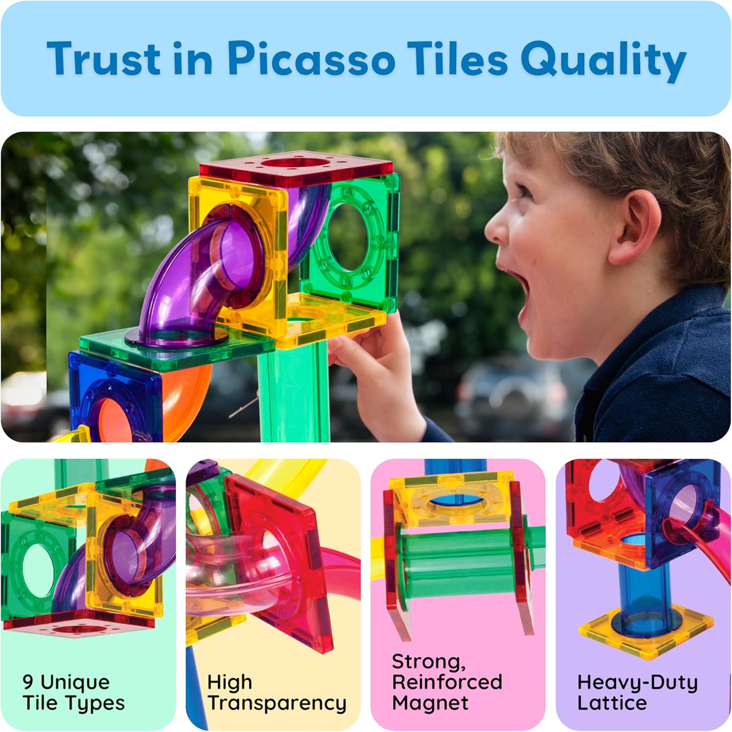100-Piece - Marble Run - Magnetic Building Tiles Set - STEM Learning Toy - Ages 3+