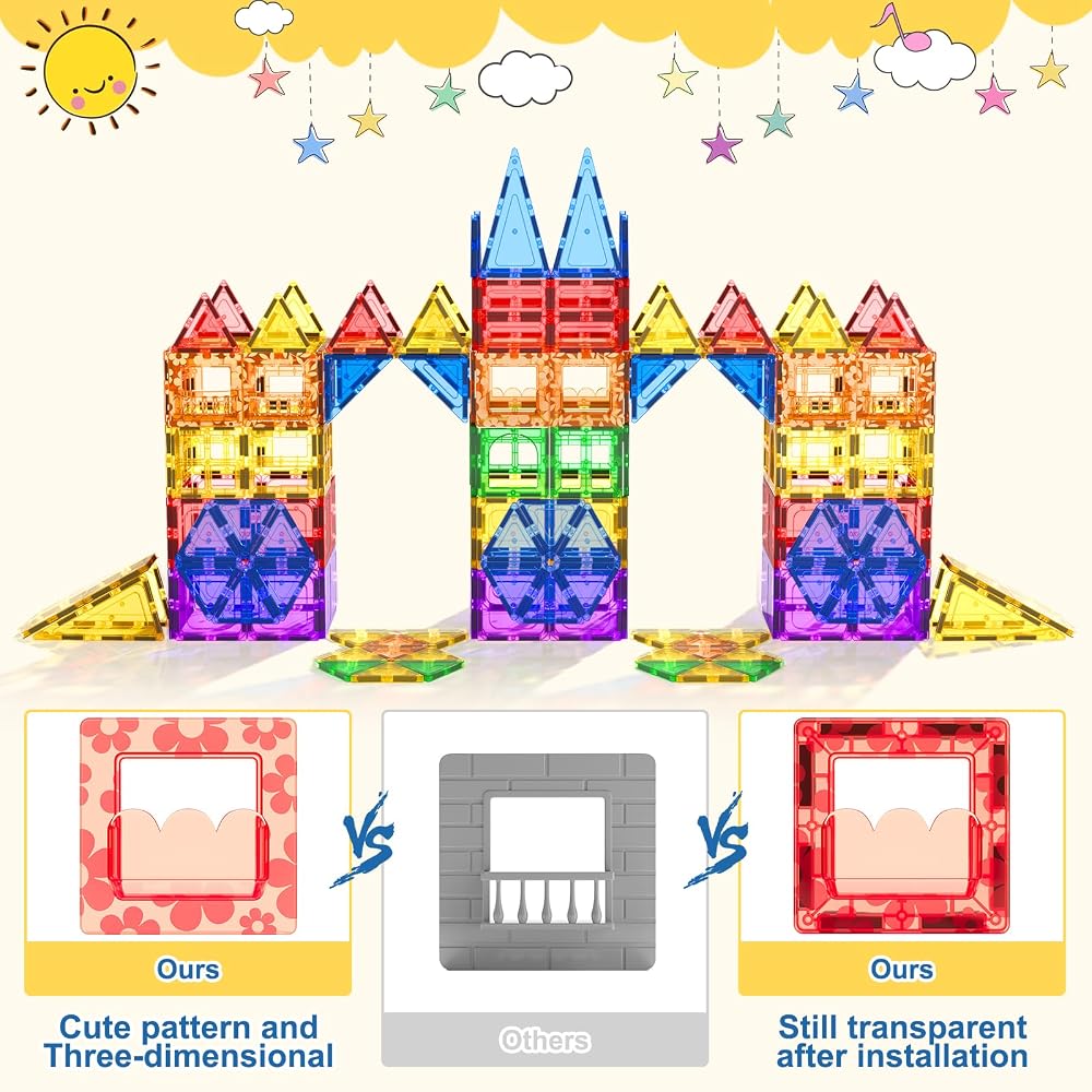 60-Piece - Sensory - Magnetic Building Tiles Set - STEM Learning Toy