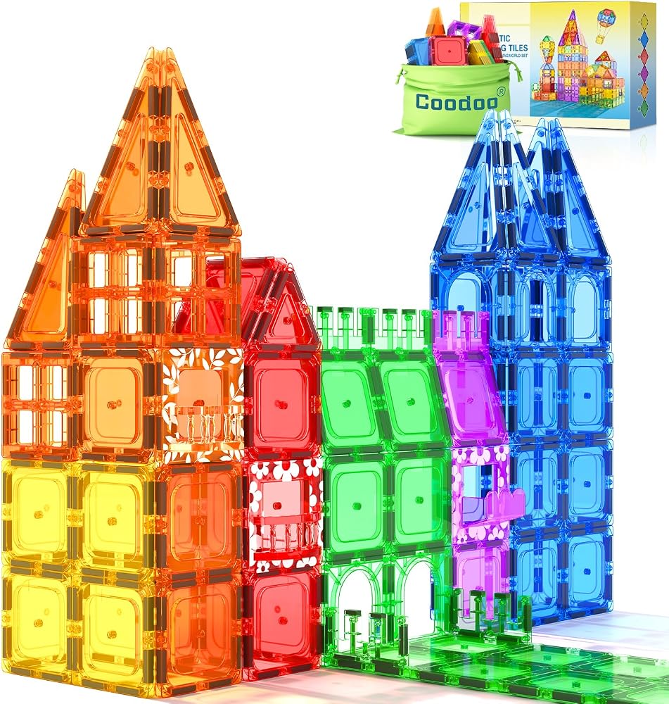 60-Piece - Sensory - Magnetic Building Tiles Set - STEM Learning Toy